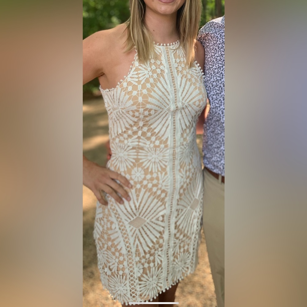 Lulu’s white lace mini dress